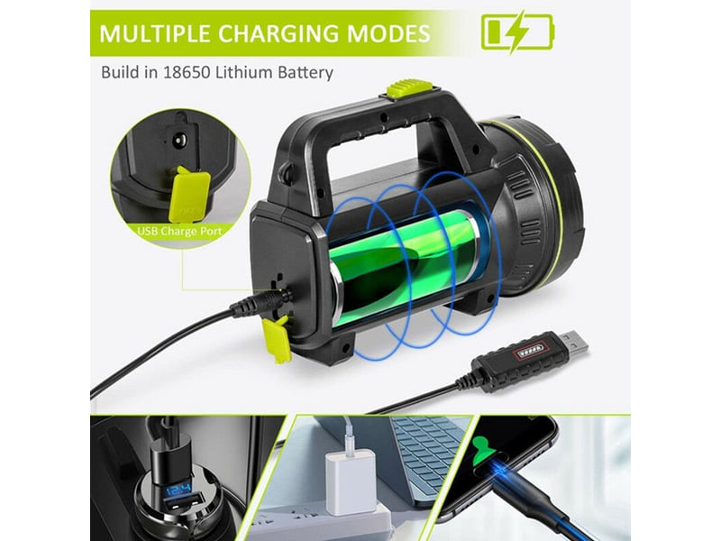  Lampe torche ，led puissante rechargeable usb 2000 mah avec lumière latérale lampe de poche etanche haute puissance pour urgence randonnée  - Conforama B