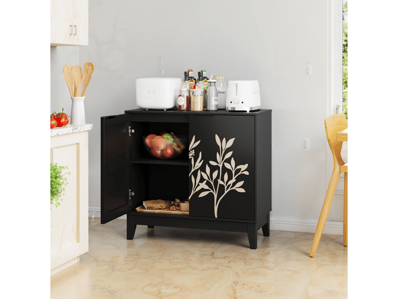  Buffet vintage 2 portes noir en mdf avec étagère réglable - 80 x 38 x 76 cm  - Conforama C