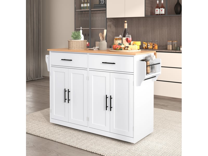  Desserte de cuisine 120 x 71 x 91,5 cm avec plateau rabattable, roulettes, mdf blanc  - Conforama B