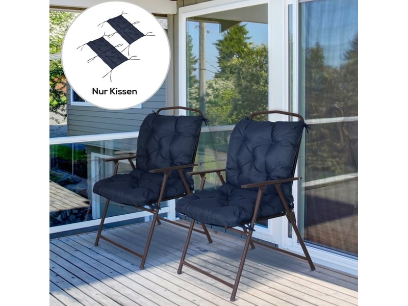  Lot de 2 coussins de chaise 98x50 cm – bleu foncé – liens de fixation, épaisseur 8 cm, intérieur-extérieur  - Conforama E