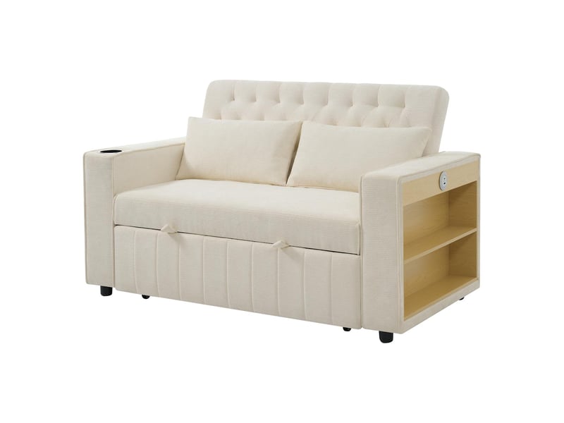 Canapé convertible 2 places en tissu chenille beige N653P9830A - Conforama E