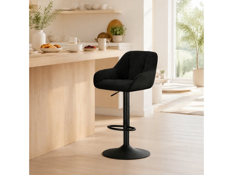  Lot de 2 tabourets de bar réglables,52x50x87-109 cm,chenille,noire  - Conforama D