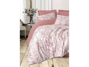 Housse de couette coton renforce rose poudré 240x220 + 2 taies 60x60