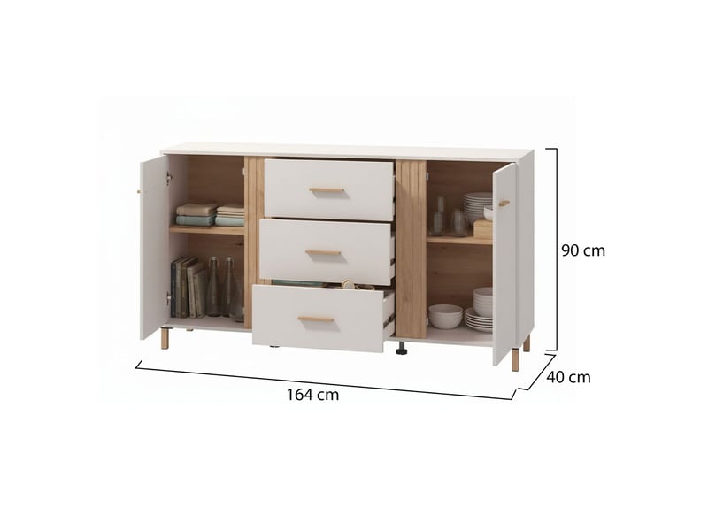  Buffet frisanco, bahut 2 étagères, 164x40x90h cm blanc crème Frisanco - Conforama C
