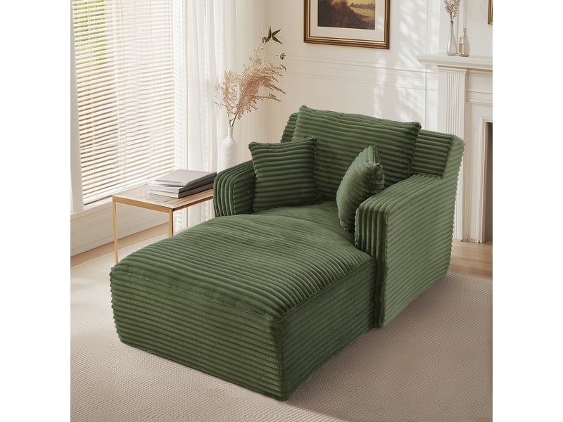 Méridienne convertible avec confort moelleux et usage polyvalent pour salon ou bureau, en velours côtelé vert - Conforama B