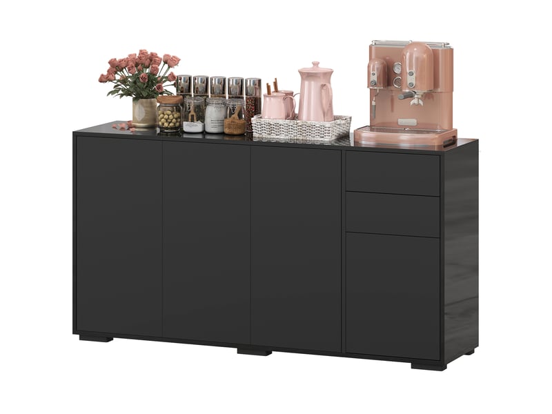 Buffet meuble de rangement 2 tiroirs coulissants 4 portes étagère réglable panneaux de particules 140 x 36 x 74 cm noir - Conforama B