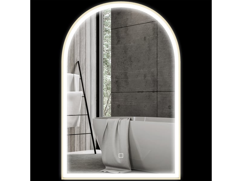  Miroir de salle de bain led 90 x 60cm, mural, 3 couleurs, arqué cadre en aluminium, désembuage et interrupteur tactile  - Conforama B