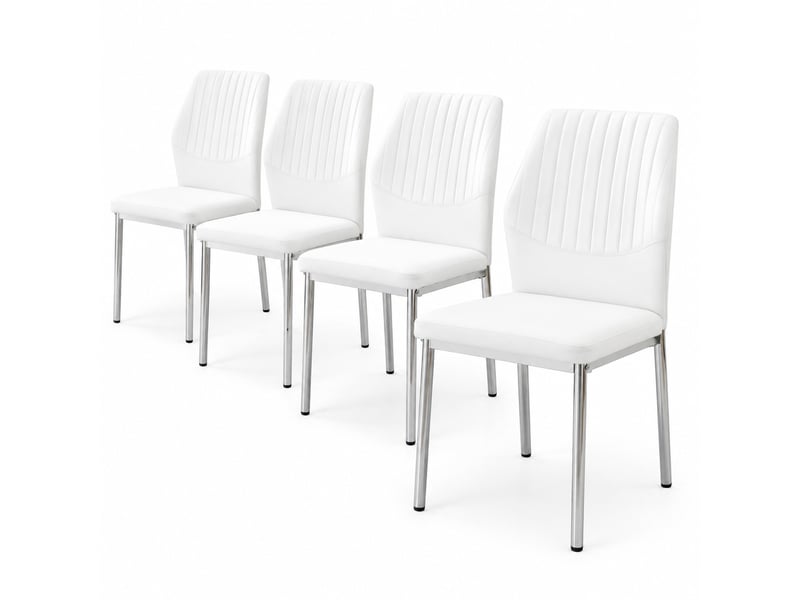  Lot de 4 chaises de salle à manger en similicuir blanc et métal argenté  - Conforama A