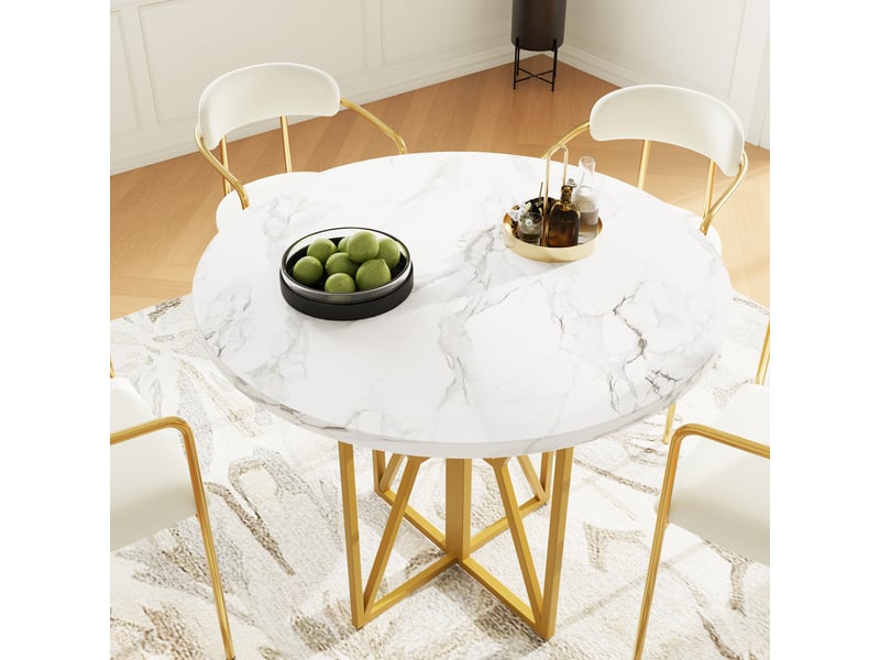  Table de salle à manger en mdf et métal avec pieds réglables pour salle à manger 80×80×76 cm dorée  - Conforama C