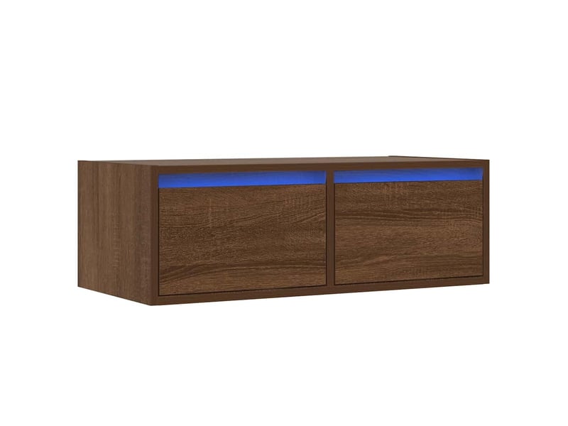  Meuble tv - banc tv - meuble de rangement avec lumières led chêne marron 75x35,5x25 cm  - Conforama C