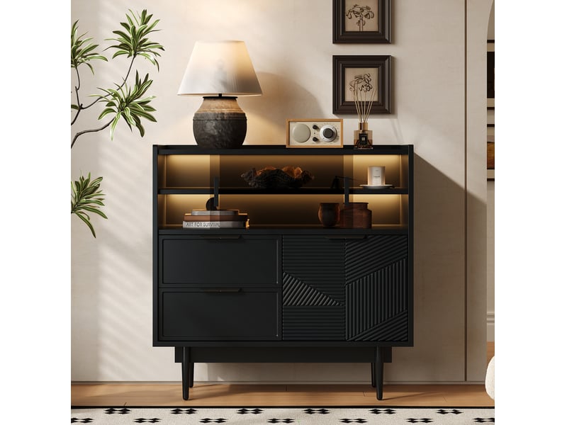  Meuble de rangement, meuble de salle de bain, meuble console avec barre lumineuse led, 80 cm largeur, porte vitre  - Conforama B