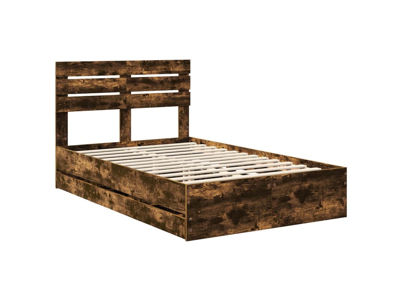 Lit double- lit adulte - cadre de lit chêne fumé 135 x 190 cm bois ingénierie - Conforama C