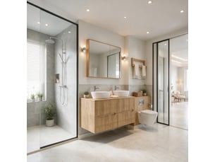 Ensemble salle de bain avec étagère et plan novo l.140 cm effet chêne hikora