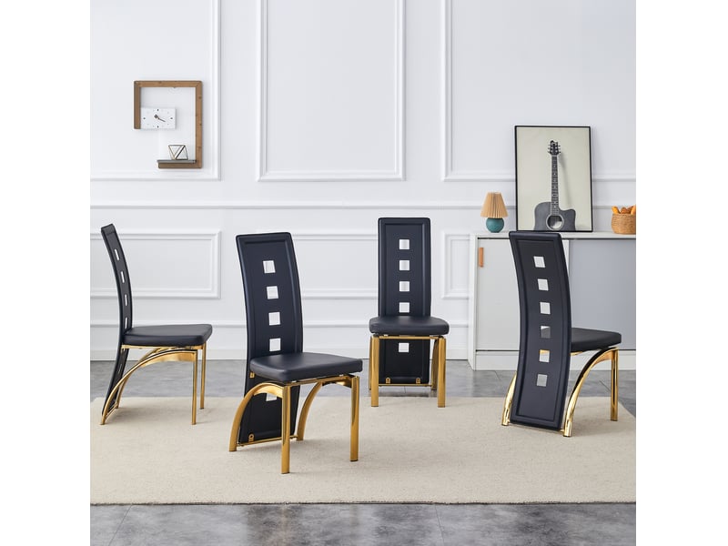  Chaises de salle à manger lot de 4 à dossier ajouré noir et doré homvra  - Conforama D