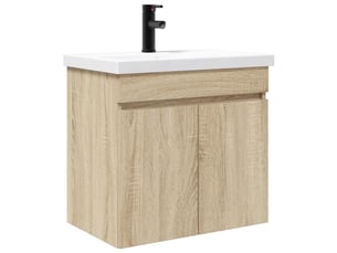 Meuble de rangement salle de bain avec robinet chêne sonoma shl3038