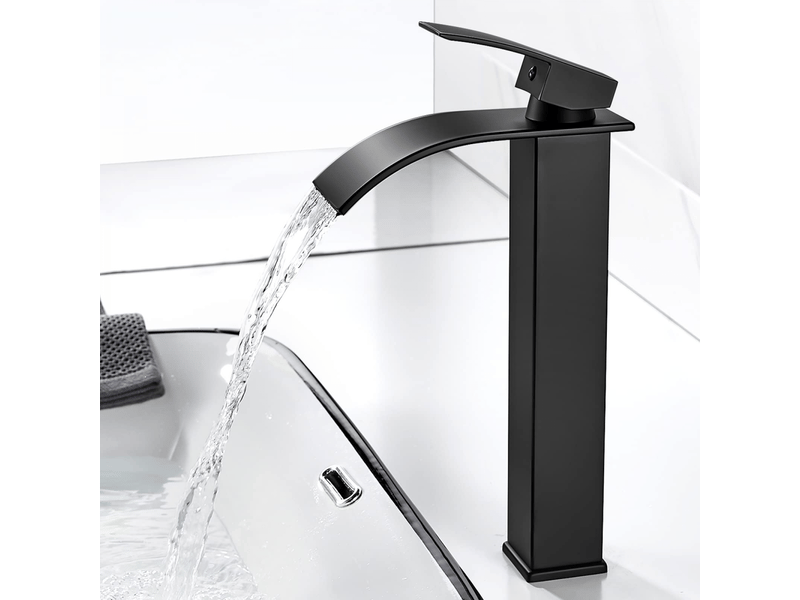 Robinet salle de bain cascade, moderne robinet lavabo noir, mitigeur lavabo avec bec hauteur 232 mm, eau chaude et froide disponible g 38 - Conforama A