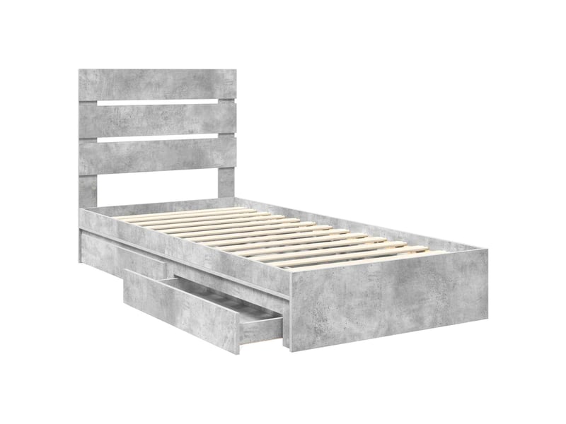  Lit simple- lit adulte -  lit de rangement gris béton 90 x 190 cm bois d'ingénierie  - Conforama D