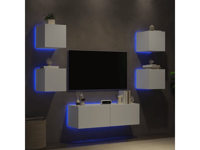  Meuble tv - banc tv - meuble de rangement muraux 5 pcs avec lumières led blanc  - Conforama B