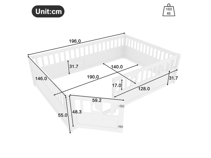  Lit enfant 140 x 190 cm verrou de sécurité barrières décor étoiles lune montage facile pin blanc sans matelas  - Conforama C