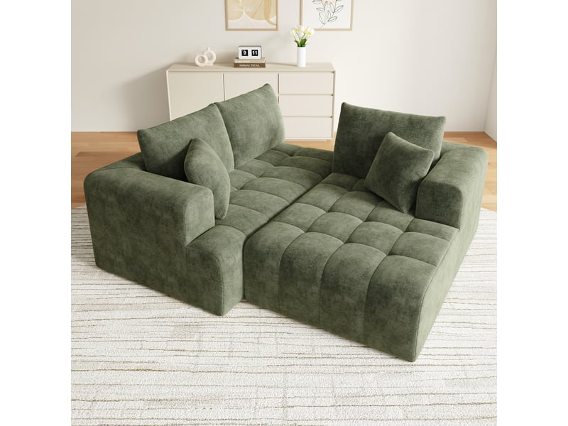  Canapé d'angle modulable vert en chenille, canapé 3 à 4 places sans structure, design bas pour salon et appartement  - Conforama D