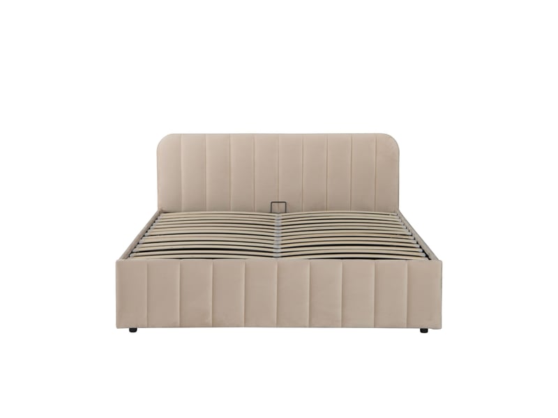  Lit coffre 140x190 velours écru avec tête de lit terre de nuit  - Conforama C
