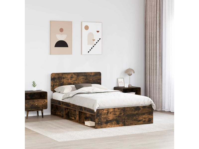  Lit double- lit adulte -  cadre de lit chêne fumé 135 x 190 cm pin massif  - Conforama B