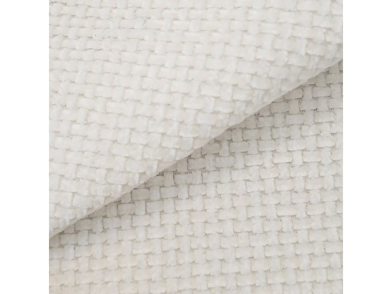  Pouf blanc en tissu chenille avec assise rembourrée, repose-pieds élégant pour salon et chambre, installation rapide sans outils.  - Conforama E