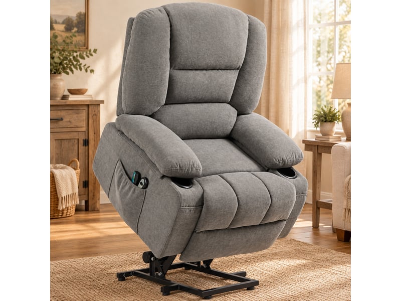  Fauteuil releveur électrique inclinable avec massage et chaleur gris foncé  - Conforama D