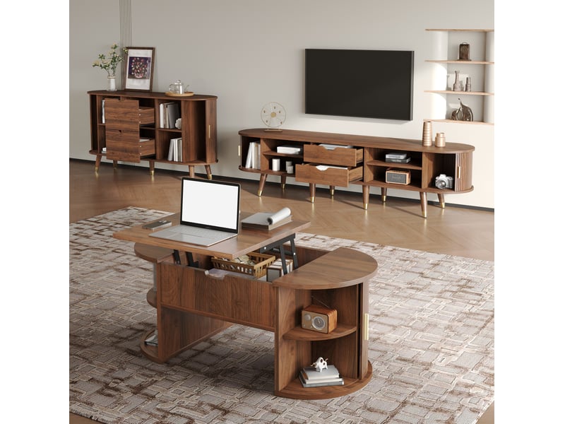  Ensemble de salon 3 pièces avec table basse relevable en mdf finition noyer  - Conforama C