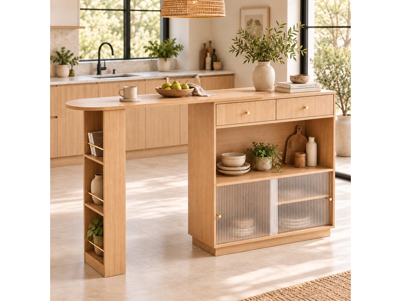  Îlot de cuisine bar extensible pivotant avec rangement led homvra  - Conforama B