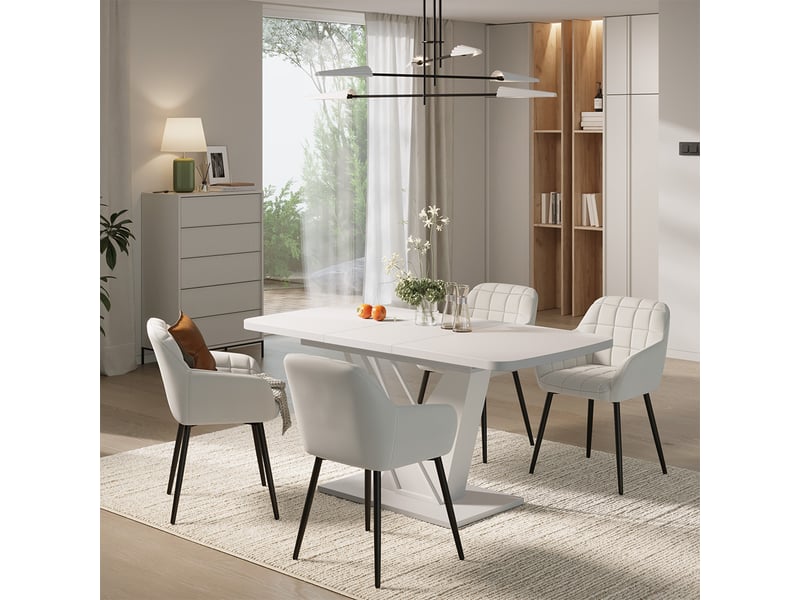  Vicco ensemble de table à manger, blanc, 120x80cm avec 4 chaises de salle à manger  - Conforama C