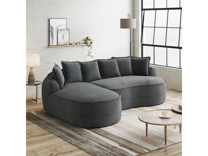  Canapé d'angle, canapé cloud : gris, en chenille, avec méridienne, sans montage, sans cadre, coussins inclus, style cloud, assise profonde  - Conforama C