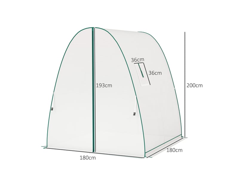  Serre de jardin 1,8 x 1,8 x 2 m avec portes enroulables et grandes fenêtres, serre tunnel de jardin, blanc  - Conforama E