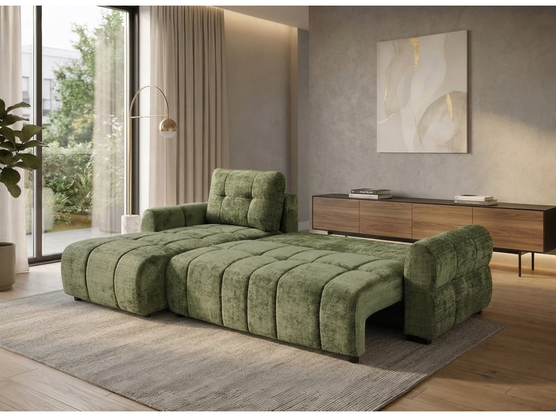  Canapé d'angle convertible avec coffre en velours chiné vert olive mahlone - angle gauche KF7890-M2-VEL-VEROL - Conforama C