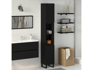 Cabinet de salle de bain, armoire salle de bain chêne noir 30 x 30 x 190 cm cf65327