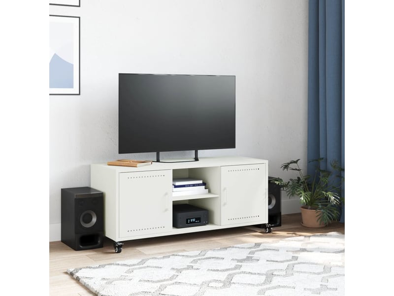  Meuble tv - banc tv - meuble de rangement blanc 100,5x39x43,5 cm acier  - Conforama C