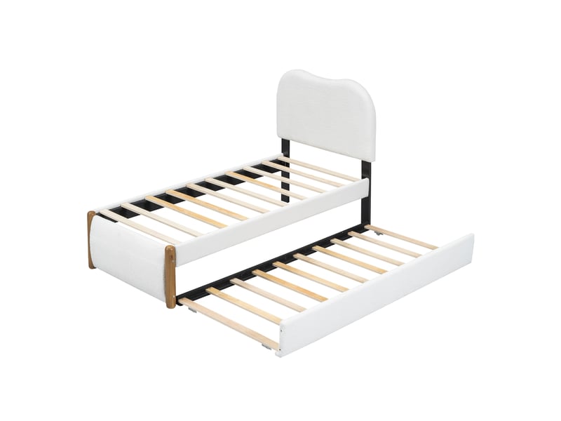  Lit superposé enfant 90x200 cm cadre de lit en fer avec lit gigogne, blanc  - Conforama R