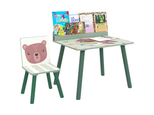 Ensemble table et chaise pour enfants avec étagère de rangement, en mdf et pin, vert