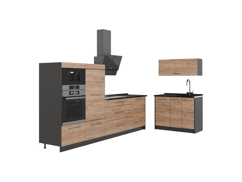  Vicco cuisine, chêne de force doréanthracite, 380cm, pt anthracite  - Conforama A