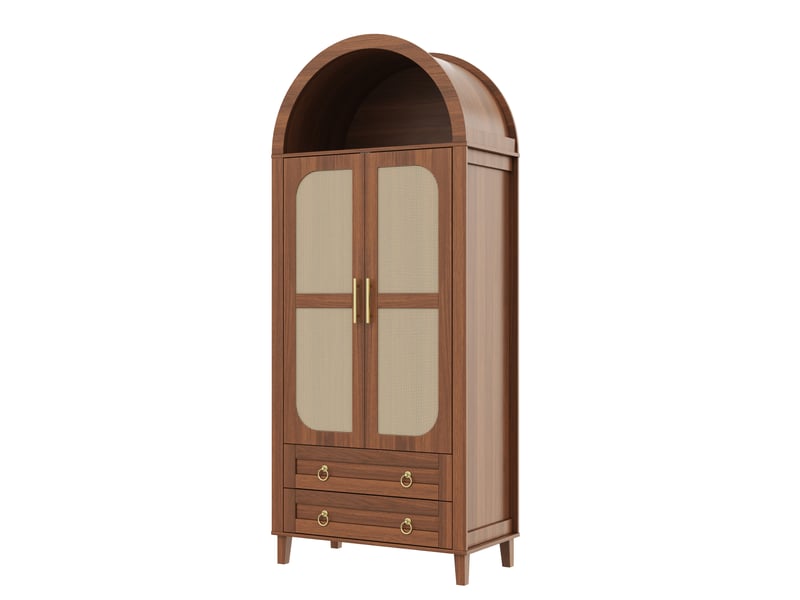  Armoire,76x50x184 cm,2 portes avec led et tiroirs,mdf,effet rotin coloris noyer  - Conforama D