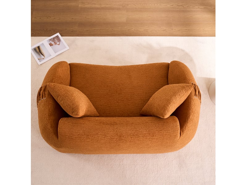 Canape droit moderne 2 places 155x90x67 cm compressé, incurvé, mousse et tissu chenille couleur orange - Conforama E