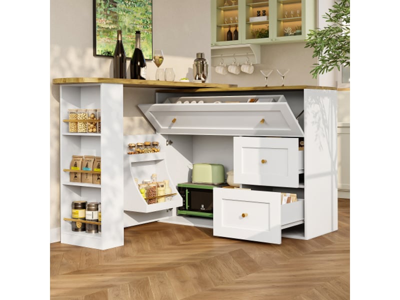  Servers, sideboards &amp; buffets - table de bar extensible avec rangement (138-204 × 39 × 105cm) buffet d'armoires de cuisine - mdf+metal - blanc - usage domestique - installation simple N620P31073132W - Conforama B
