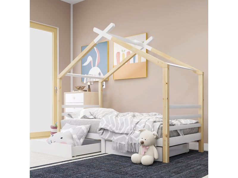  Lit en bois massif blanc et couleur bois 96x210 cm  - Conforama B
