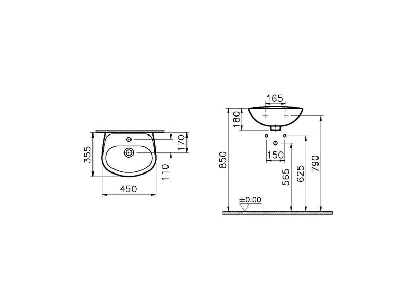  Lavabo a poser mural céramique blanc normus 450x355 trou robinet central 390695 - Conforama B