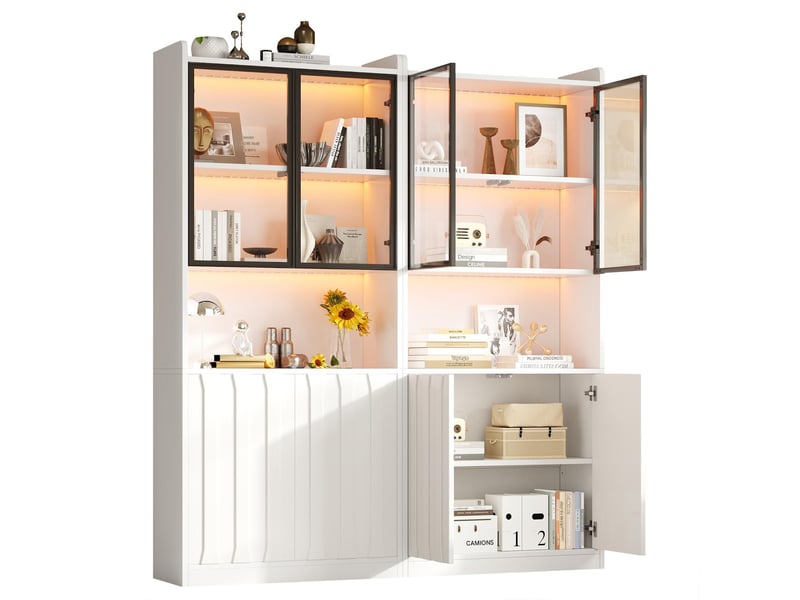  Lot de 2 vitrines avec éclairage led 8 portes verre trempé blanc 160x35x200 cm  - Conforama B