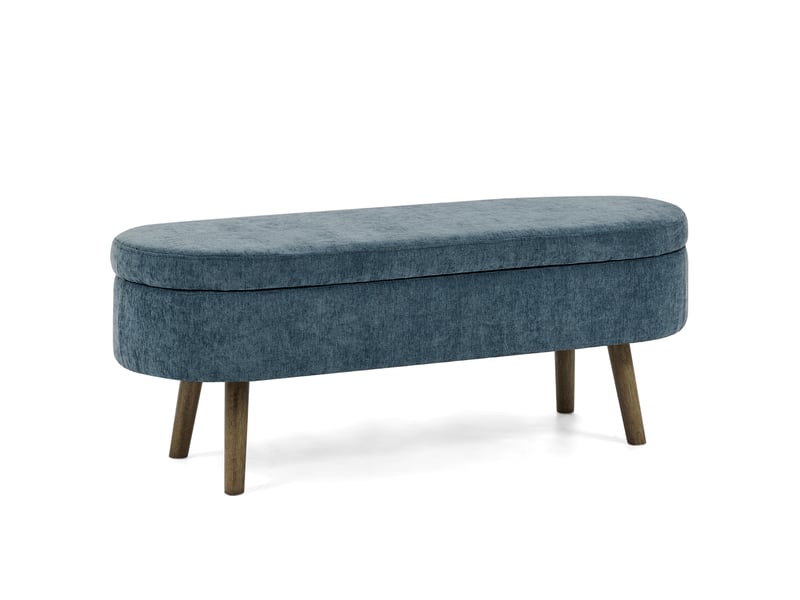  Banc de rangement 110x40x42 cm en chenille bleu avec coffre 20 l  - Conforama A