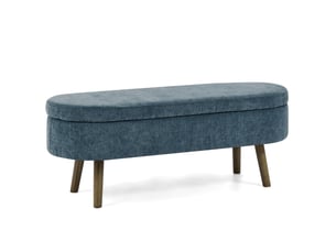 Banc de rangement 110x40x42 cm en chenille bleu avec coffre 20 l