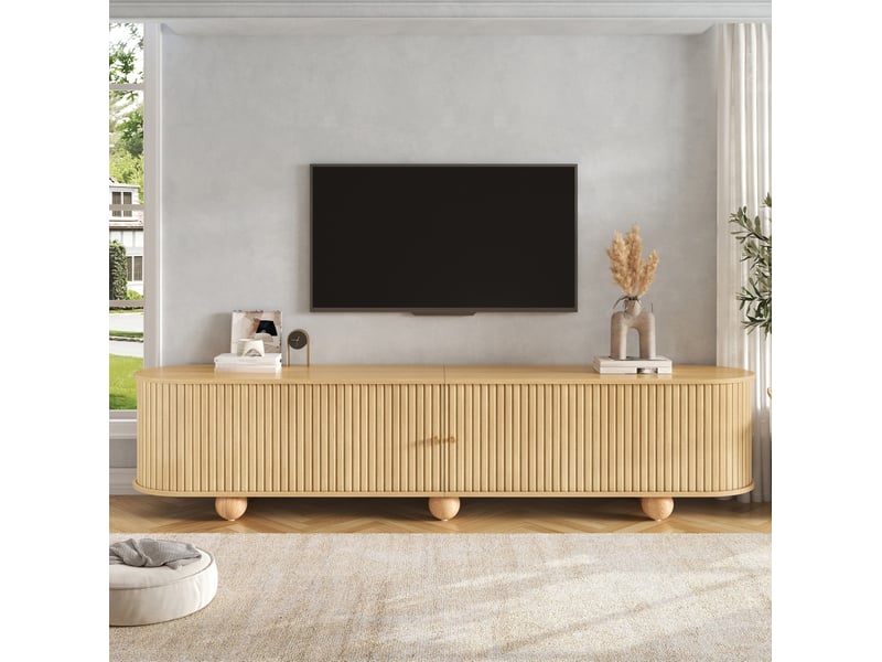  Meuble tv bas à portes coulissantes 180 cm naturel homvra  - Conforama B