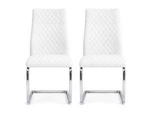 Lot de 2 chaises de salle à manger 43x63x100 cm, blanc+argenté, chaise cuisine avec dossier surélevé motif losange, métal+pu