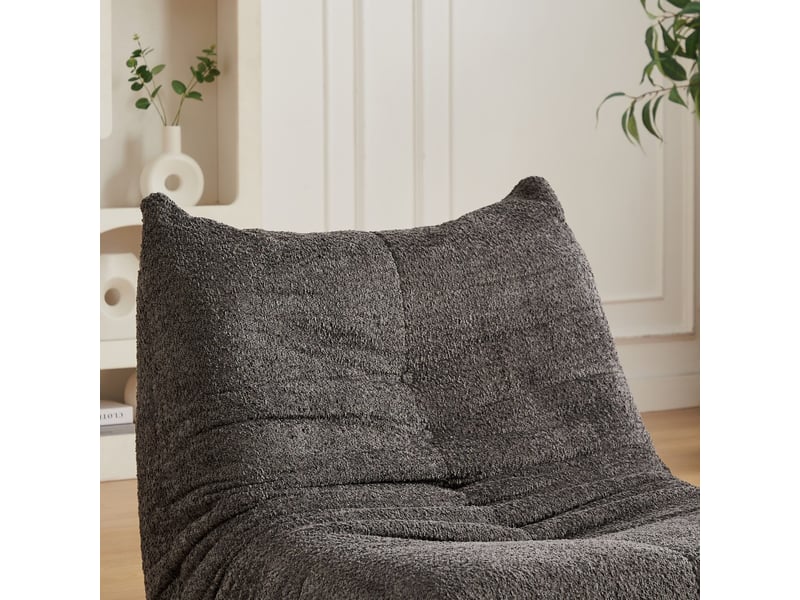 Fauteuil de sol et repose-pieds, chauffeuse ergonomique, mousse haute densité, salon, max 150kg, en chenille gris foncé - Conforama D